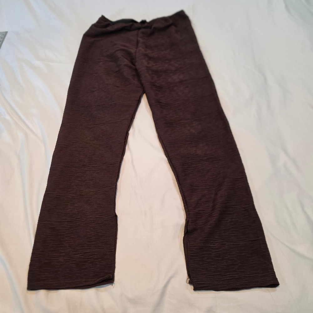 PrettyLittleThing Flare Pants Women US 14 Brown Excellent Textured Slit Hem